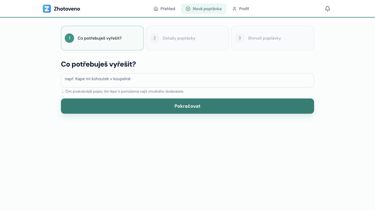 Web Zhotoveno: první krok zadání nové poptávky